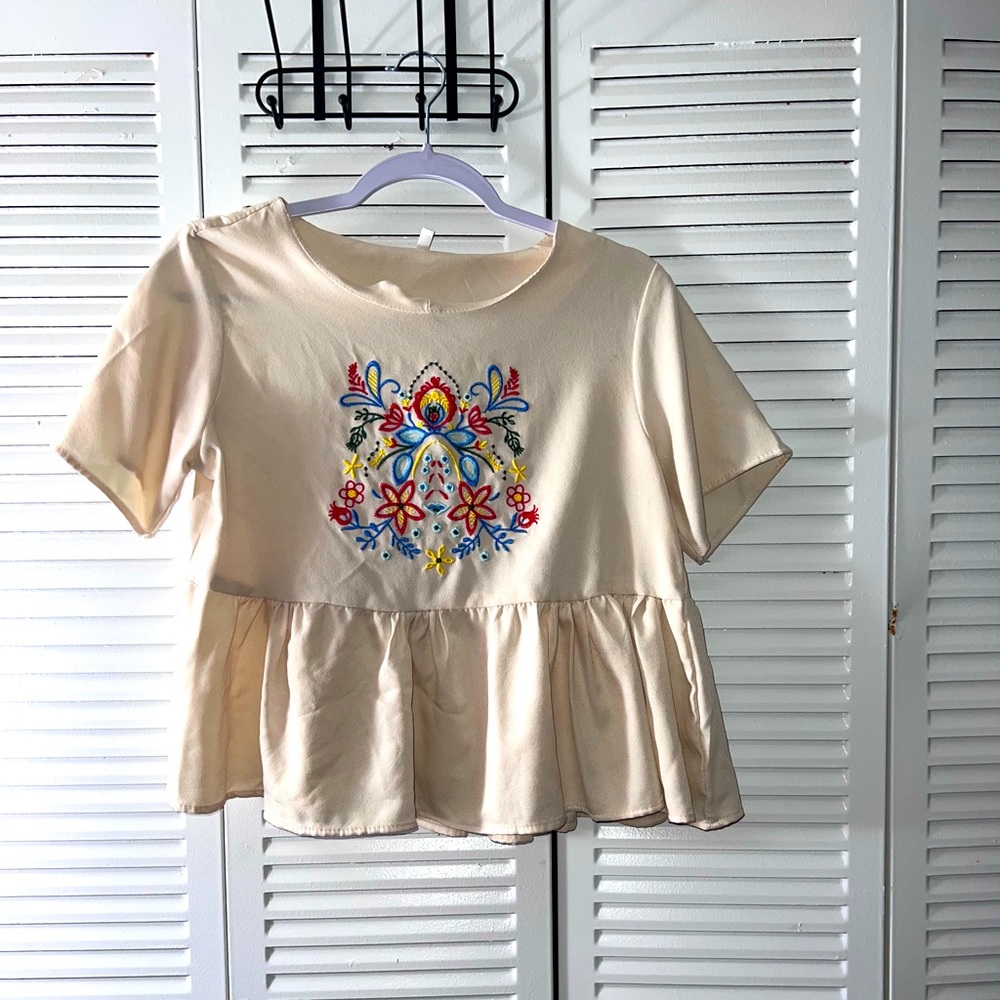 Korean Embroidered Peplum Blouse